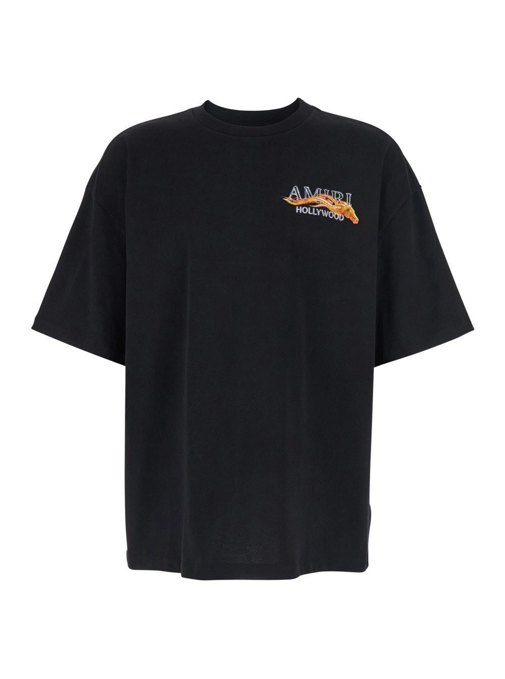 Amiri T-Shirt con Stampa Logo su Fronte e sul Retro in Cotone Nera Uomo