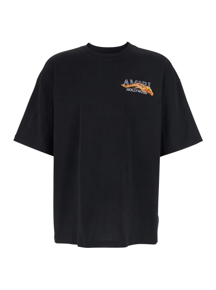 Amiri T-Shirt con Stampa Logo su Fronte e sul Retro in Cotone Nera Uomo