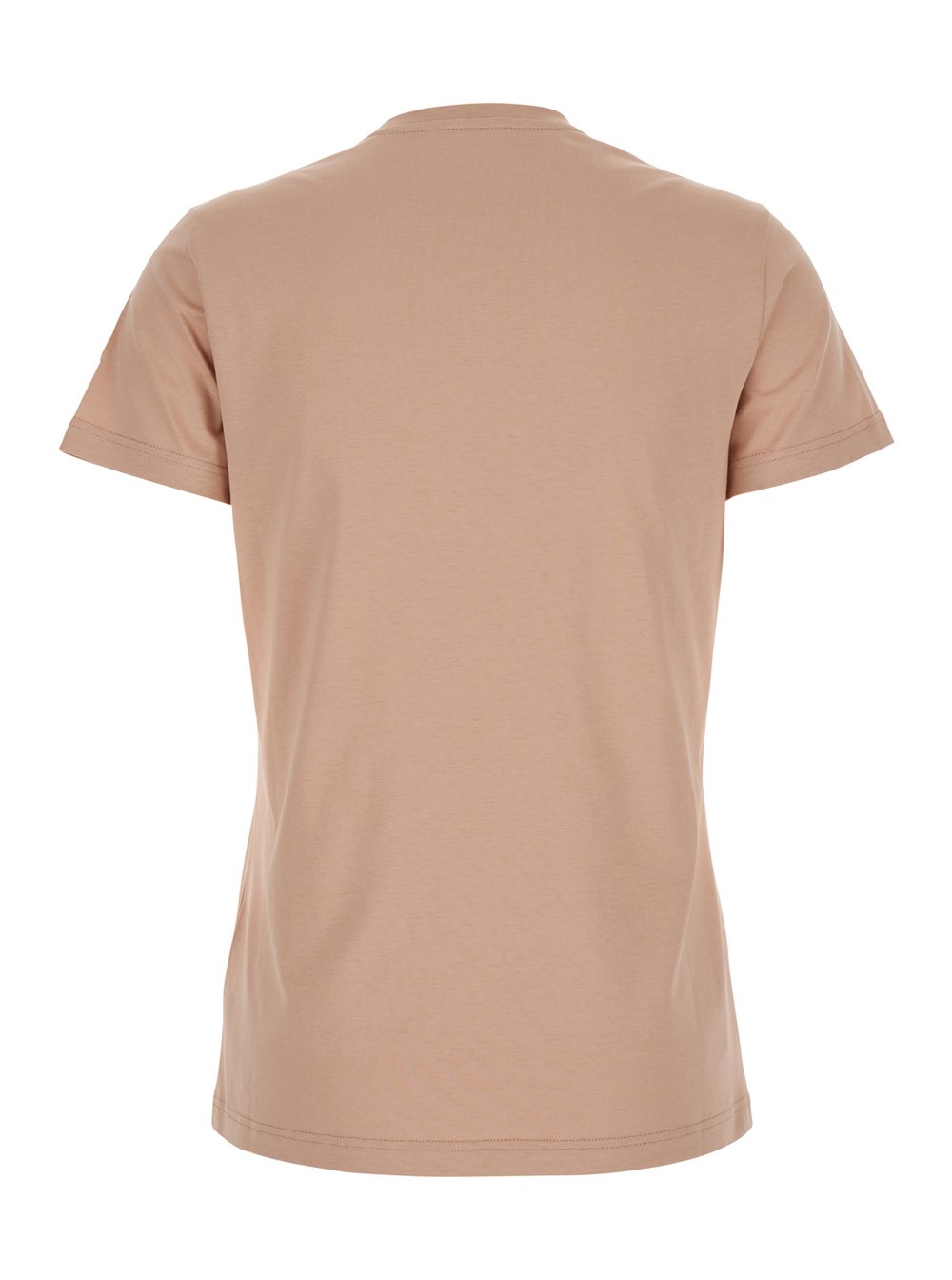 Moncler T-Shirt con Patch Logo Applicato sulla Manica in Cotone Rosa Donna, view 2