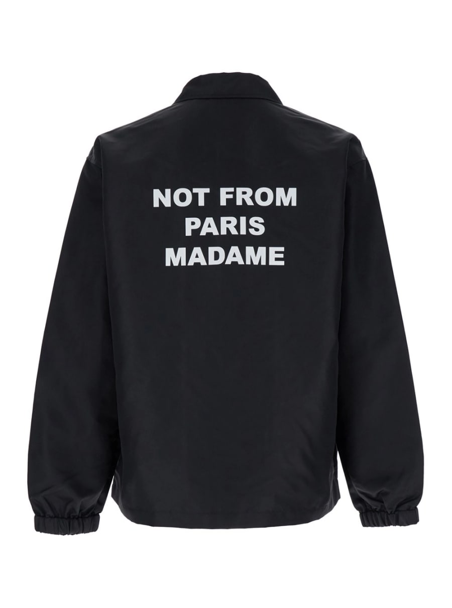 Drôle de monsieur Giubbotto 'La Veste Slogan' con Colletto Classico e Stampa Slogan su Fronte e Retro in Tessuto Tecnico Nero Uomo, view 2