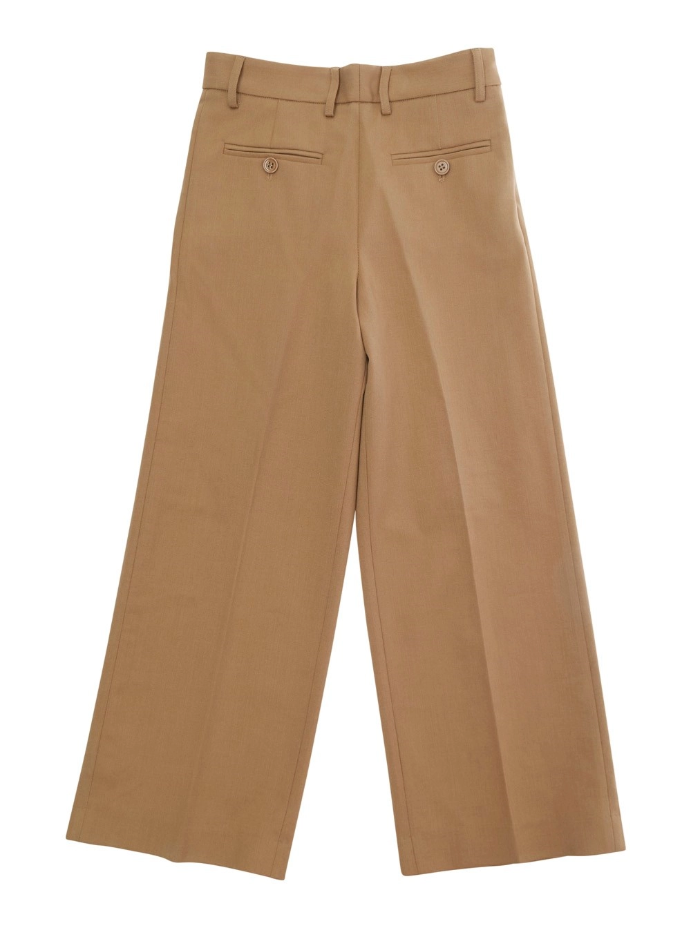Mm6 maison margiela kids Pantaloni con tasche a filetto su fronte e retro e patch logo sul retro in misto lana stretch marroni bambino