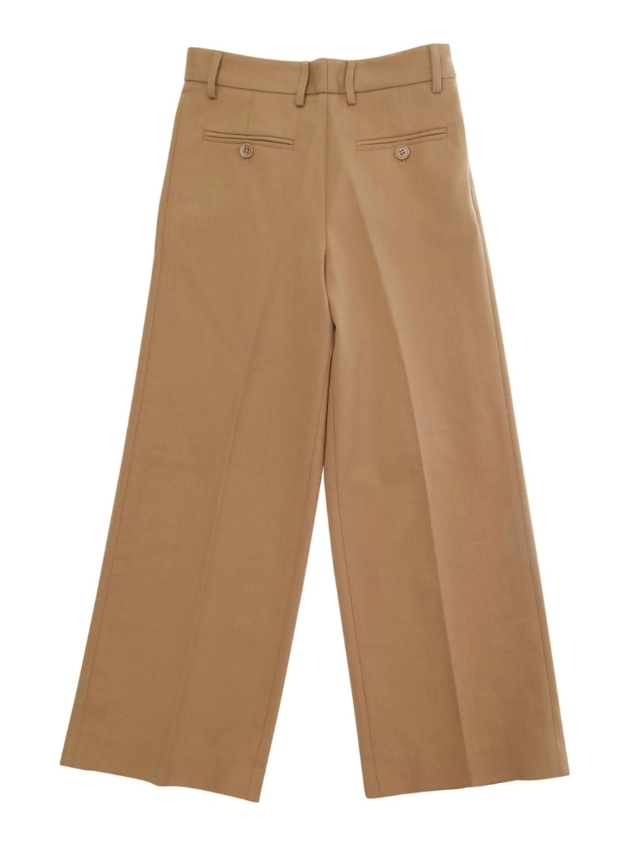 Mm6 maison margiela kids Pantaloni con tasche a filetto su fronte e retro e patch logo sul retro in misto lana stretch marroni bambino