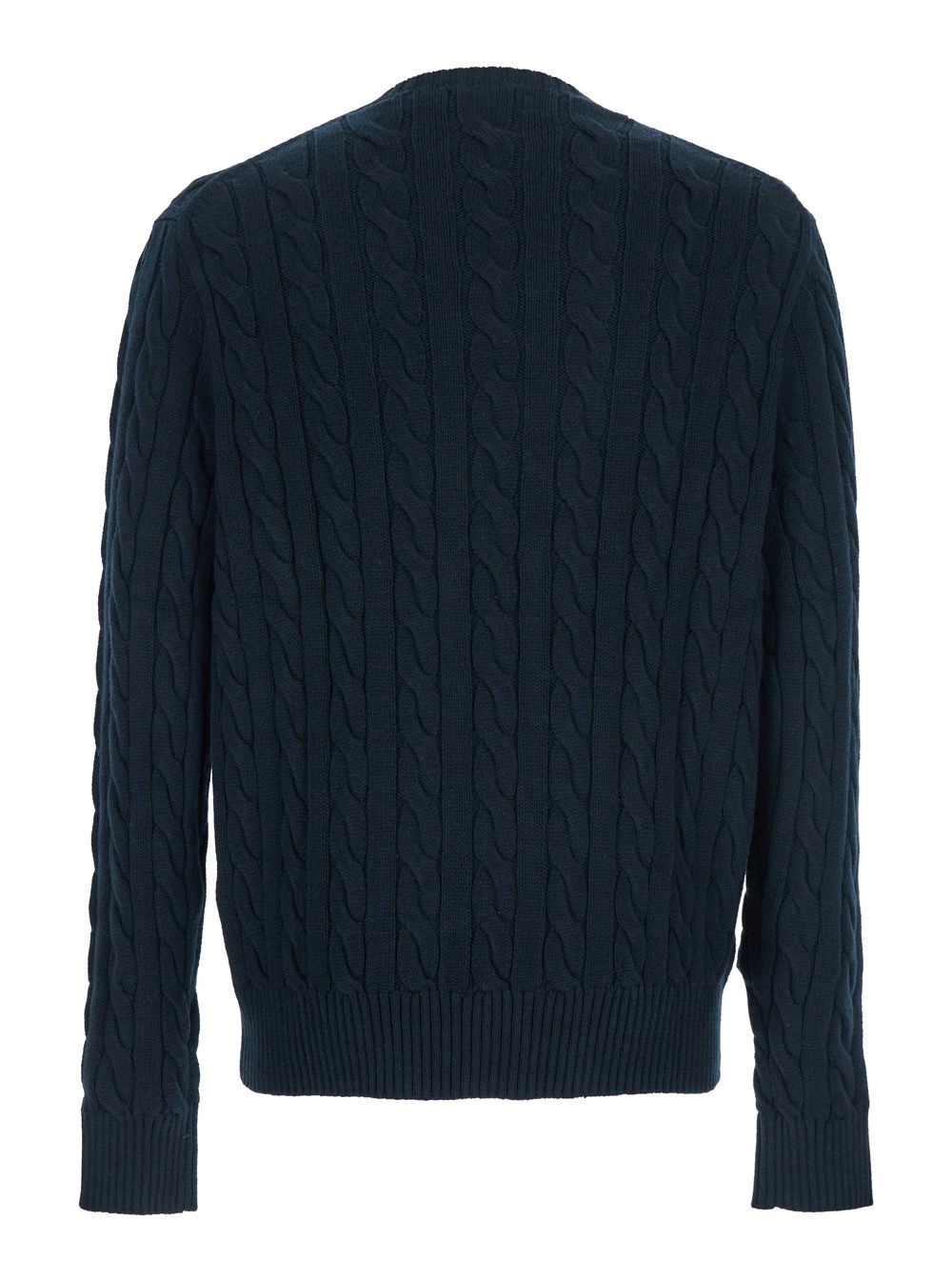 Polo Ralph Lauren Maglione Girocollo con Ricamo Cavallino sul Fronte e Ricamo Intrecciato in Cotone Blu Uomo, view 2