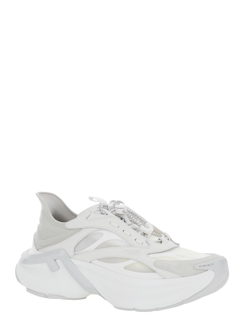 Fendi Sneaker 'F-Light' Low Top con Motivo FF sul Lato e Suola Chunky in Mesh e Pelle Bianca Donna, view 2