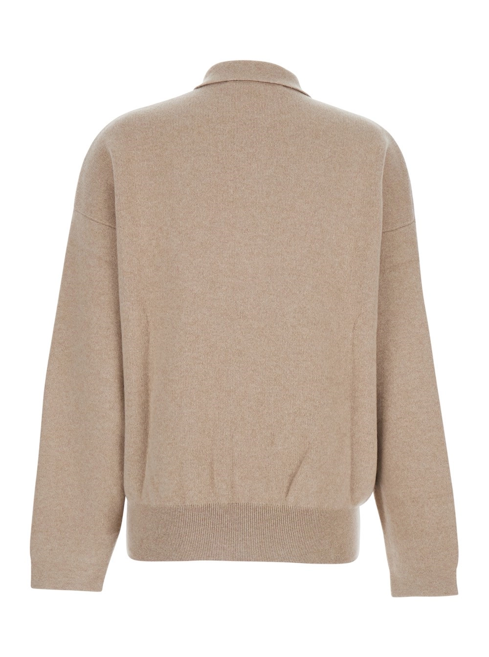 Jacquemus Maglione 'La Maille Vareuse Pallone' con Colletto Stile Polo in Lana e Cashmere Stretch Beige Donna, view 2