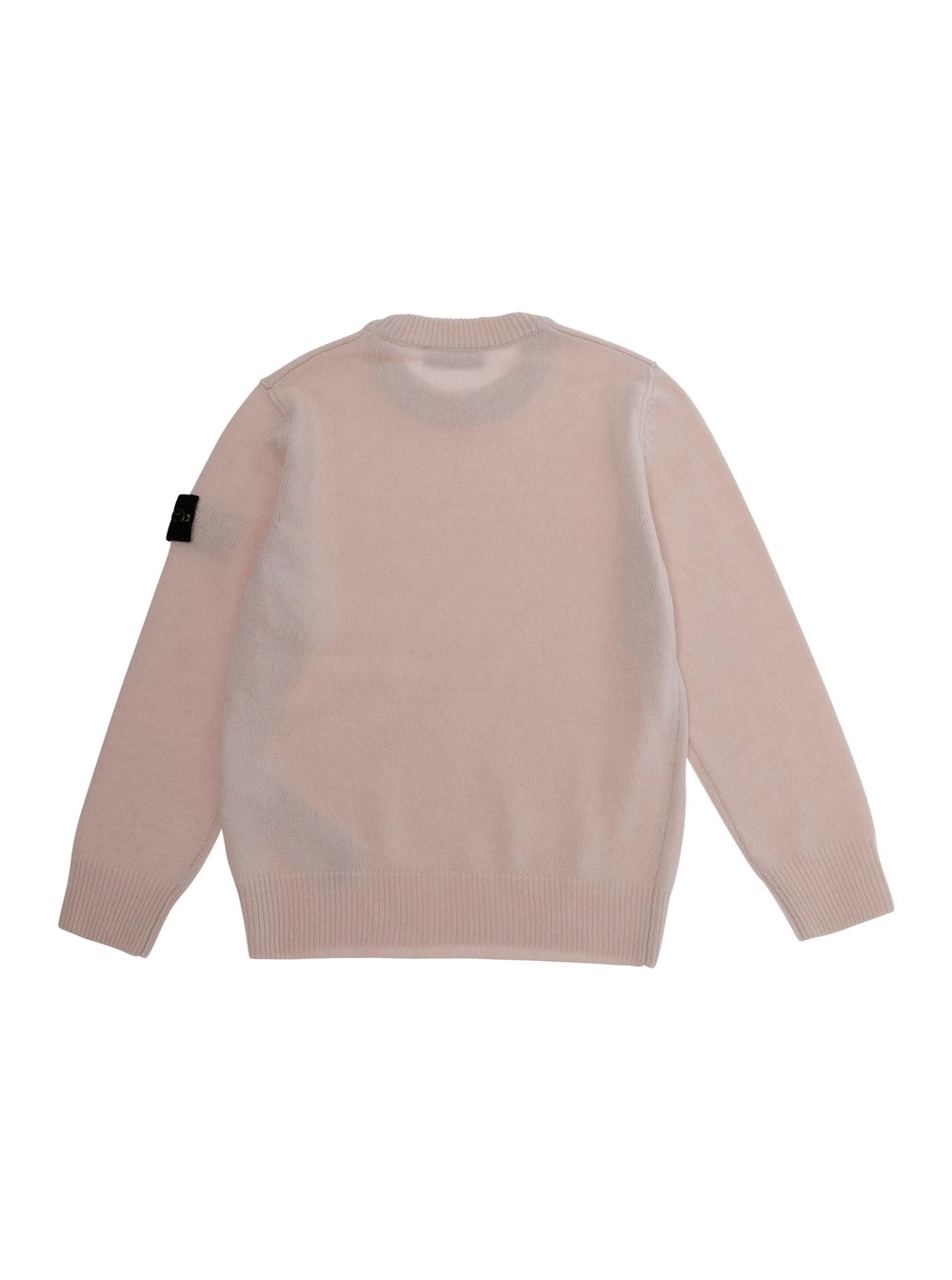 Stone island kids Maglione girocollo con patch logo sulla manica in lana rosa bambino, view 2
