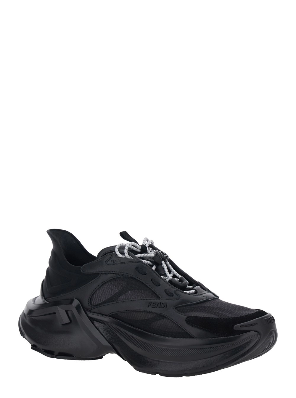 Fendi Sneaker 'F-Light' Low Top con Motivo FF sul Lato e Suola Chunky in Mesh e Pelle Nera Donna, view 2