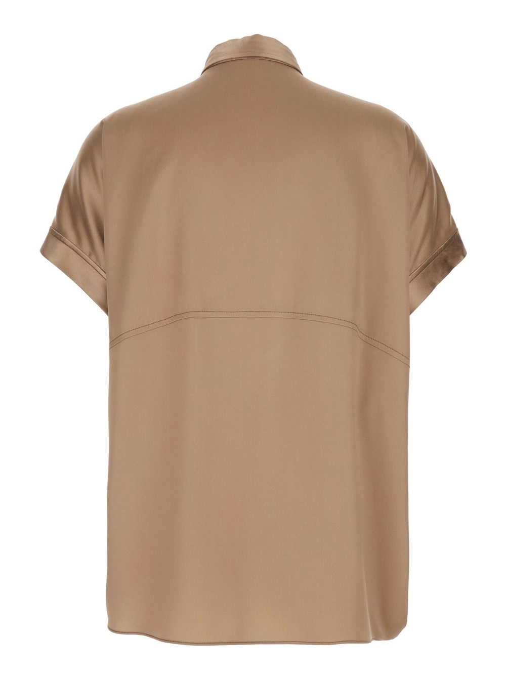 Brunello Cucinelli Camicia con Colletto Button Down e Chiusura con Bottoni sul Fronte in Seta Stretch Beige Donna, view 2