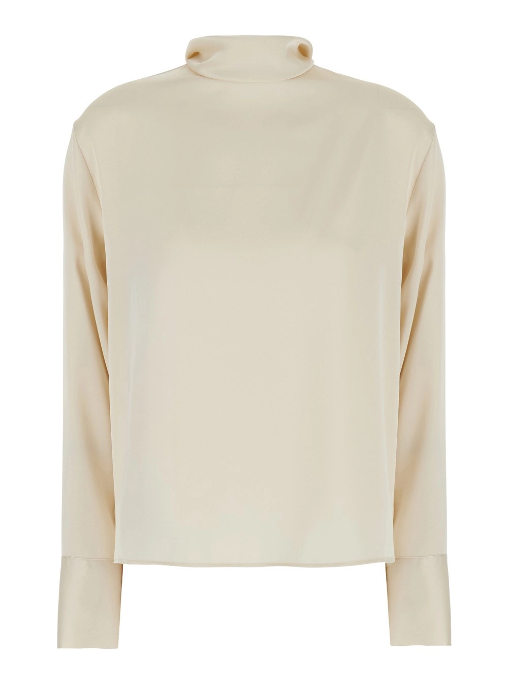Leplain Blusa a Collo Alto con Fiocco sul Retro in Raso Beige Donna