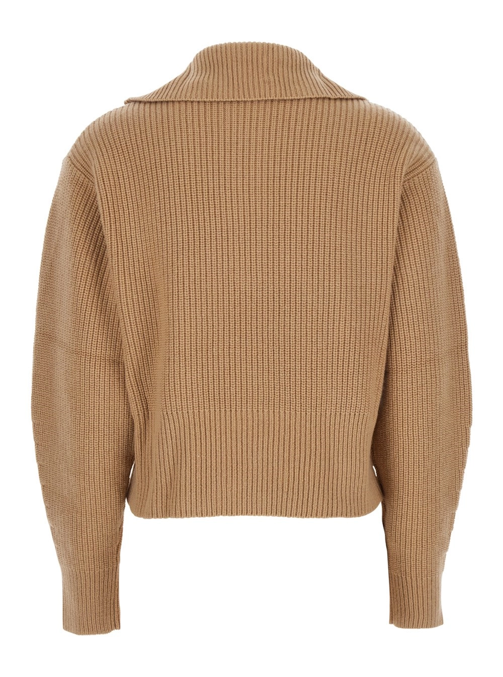 Max Mara Maglione con Collo Alto e Design a Coste in Misto Lana e Cashmere Beige Donna, view 2