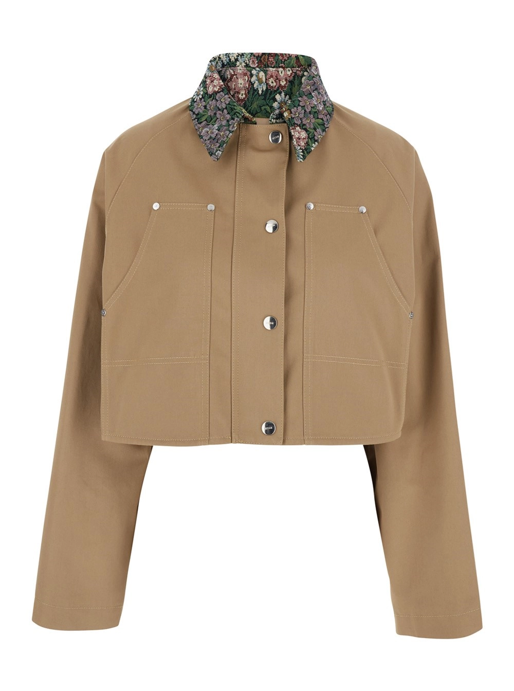 Msgm Giubbotto Beige con stampa floreale e patch logo sul retro in Cotone Donna