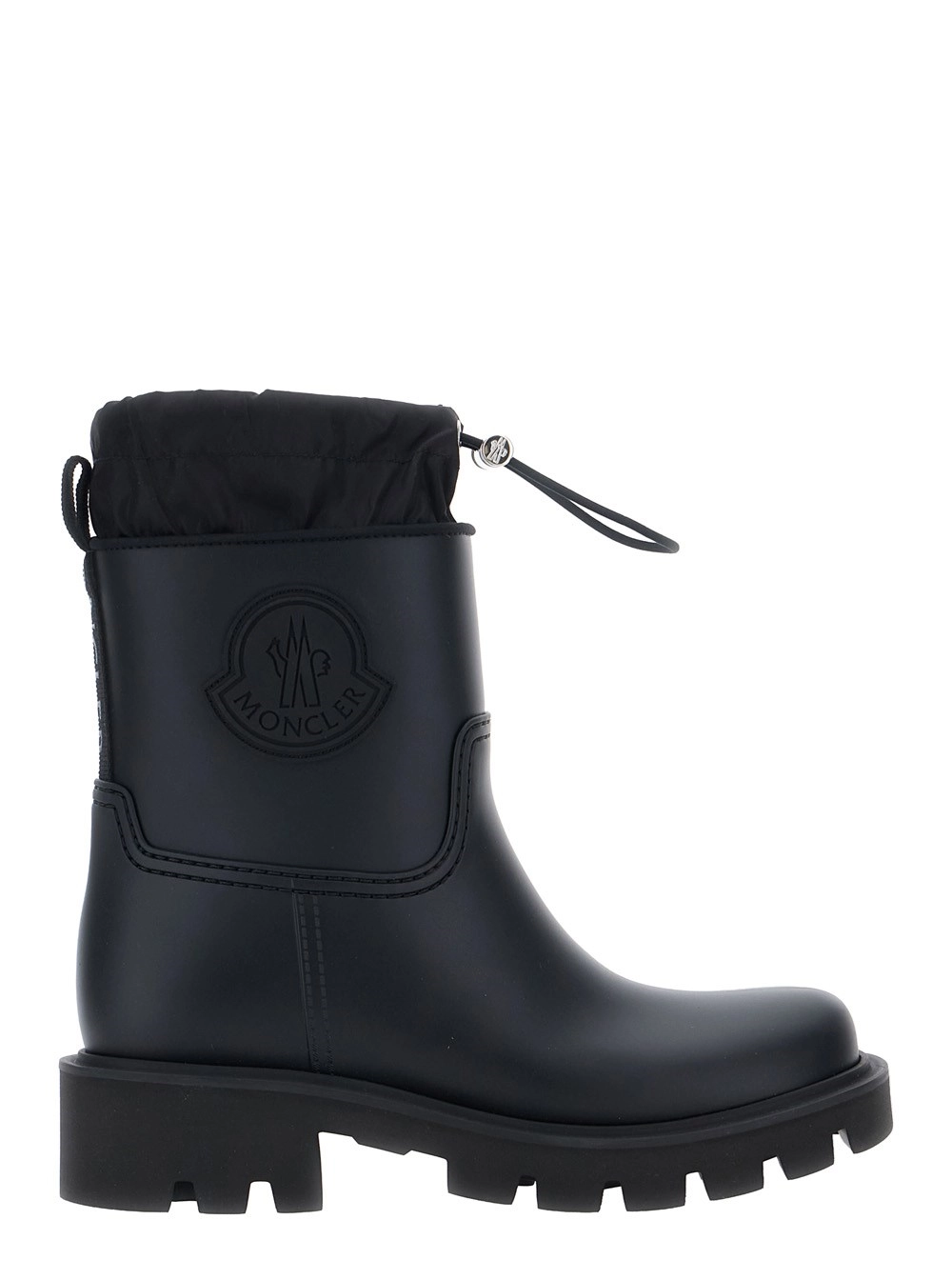 Moncler Stivali 'Kickstream' con Tacco Largo Basso e Patch Logo Tono su Tono in Tessuto Tecnico Neri Donna