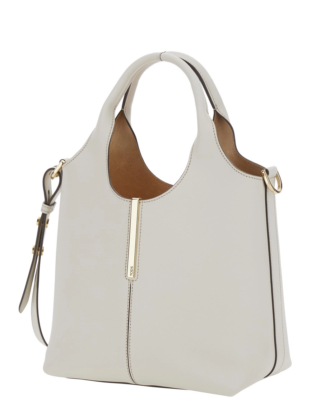 Tod's Borsa a Mano con Tracolla Regolabile e Removibile e Barretta Metallica sul Fronte in Pelle Bianca Donna, view 2