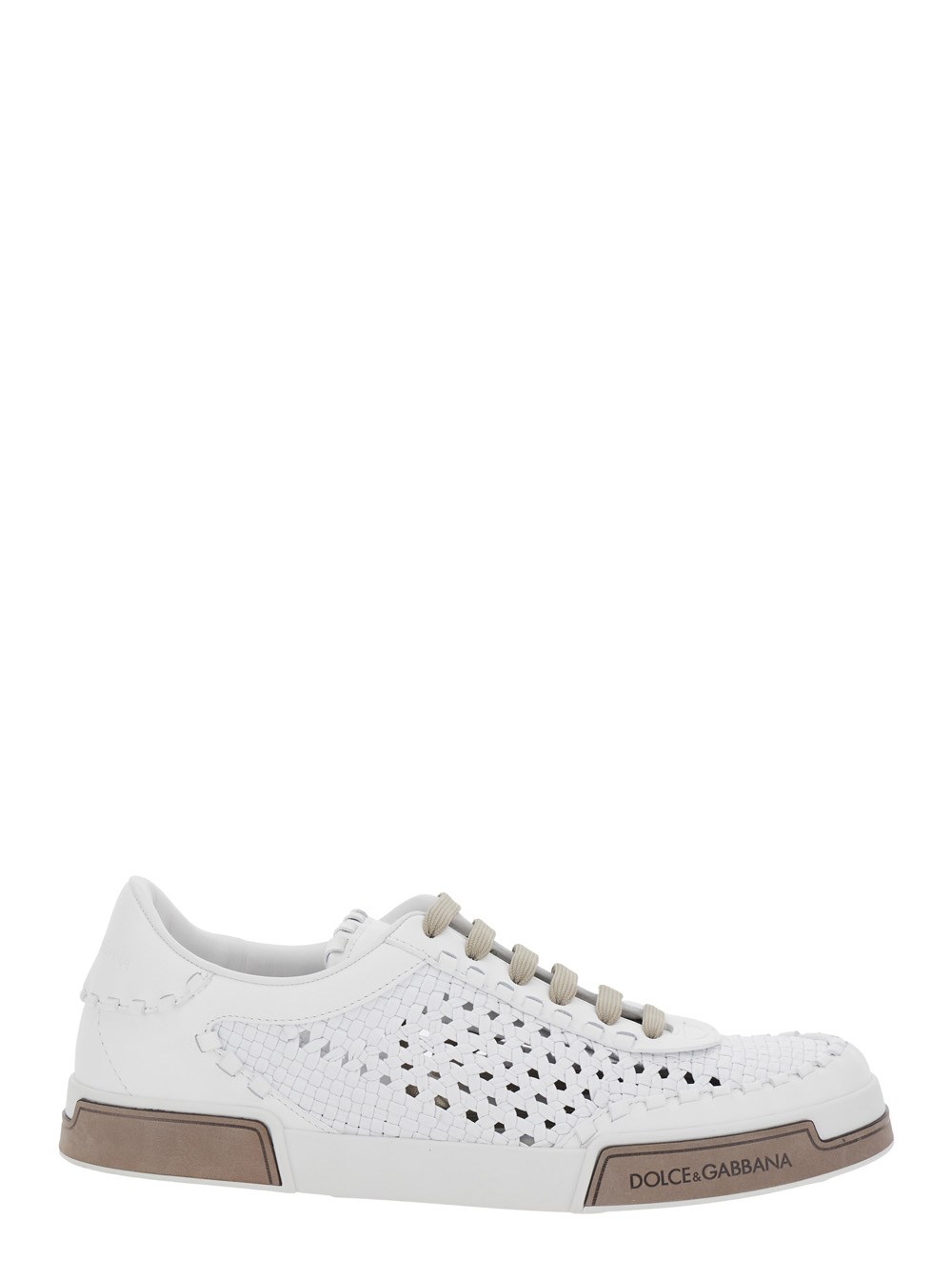 Dolce & Gabbana Sneaker 'Portofino' con Inserti a Rete e Logo Impresso sul Lato in Pelle Bianche Uomo