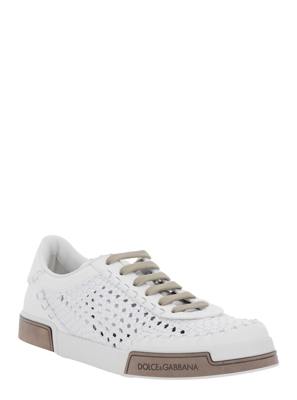 Dolce & Gabbana Sneaker 'Portofino' con Inserti a Rete e Logo Impresso sul Lato in Pelle Bianche Uomo, view 2