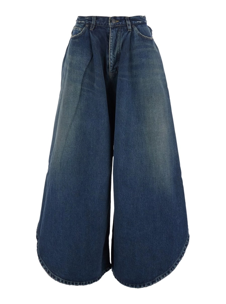 Balenciaga Jeans con Design Asimmetrico a Pannelli e Patch logo sul Retro in Denim Blu Donna
