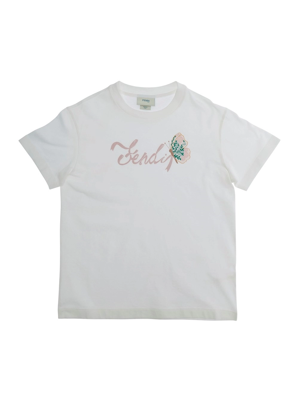 Fendi kids T-Shirt con Logo a sul Fronte in Cotone Bianca Bambina