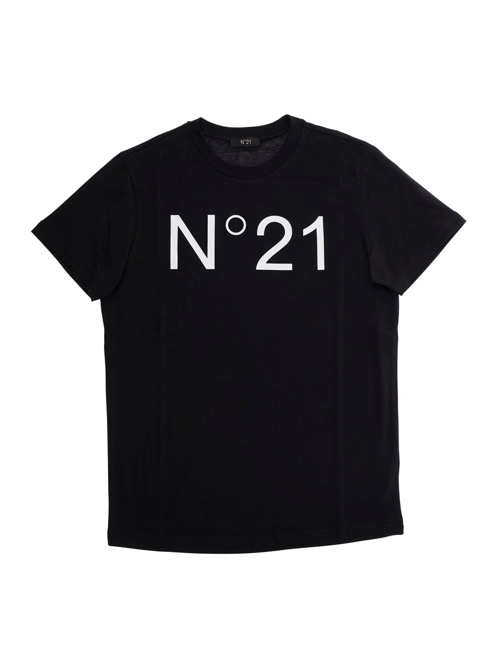 N°21 kids T-Shirt Girocollo con Maxi Stampa Logo in Cotone Nera Bambina