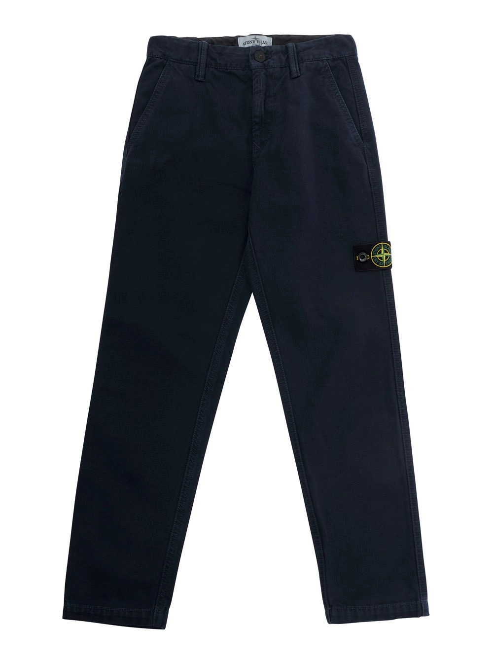 Stone island kids Pantaloni con patch logo sul fronte in tessuto tecnico blu bambino