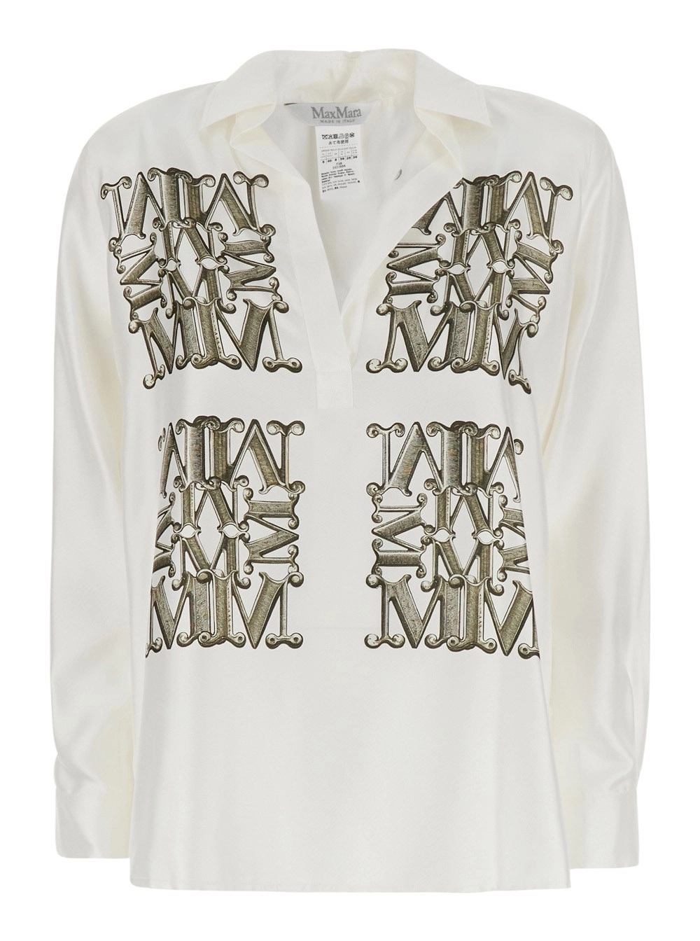Max Mara Camicia 'Filtro' con colletto classico e stampa logo all-over in seta bianca donna