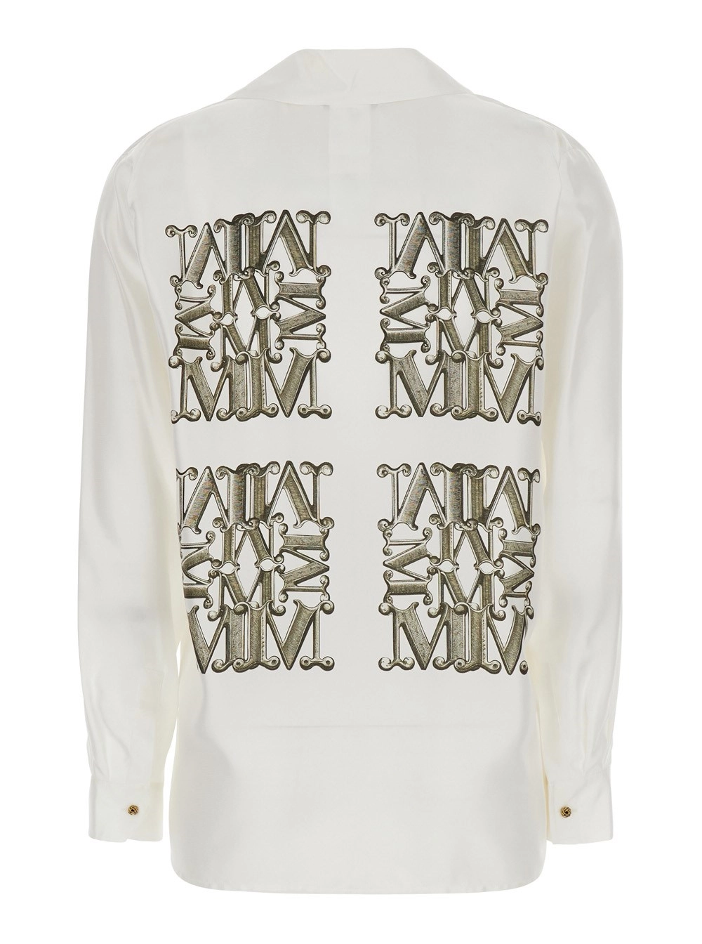Max Mara Camicia 'Filtro' con colletto classico e stampa logo all-over in seta bianca donna, view 2