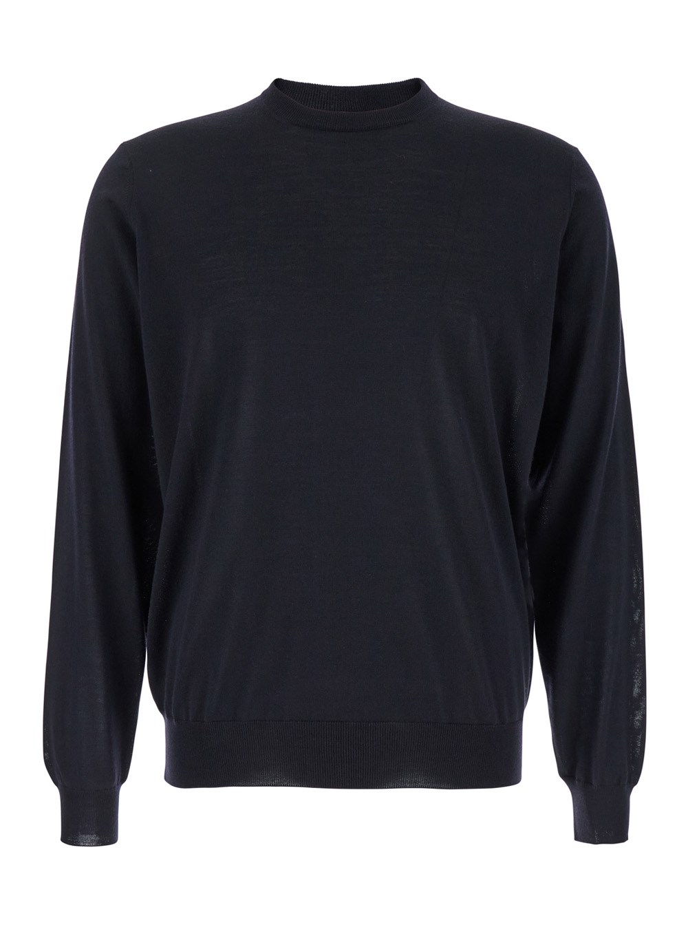 Leplain Maglione girocollo con maniche lunghe e rifiniture a coste in lana blu uomo