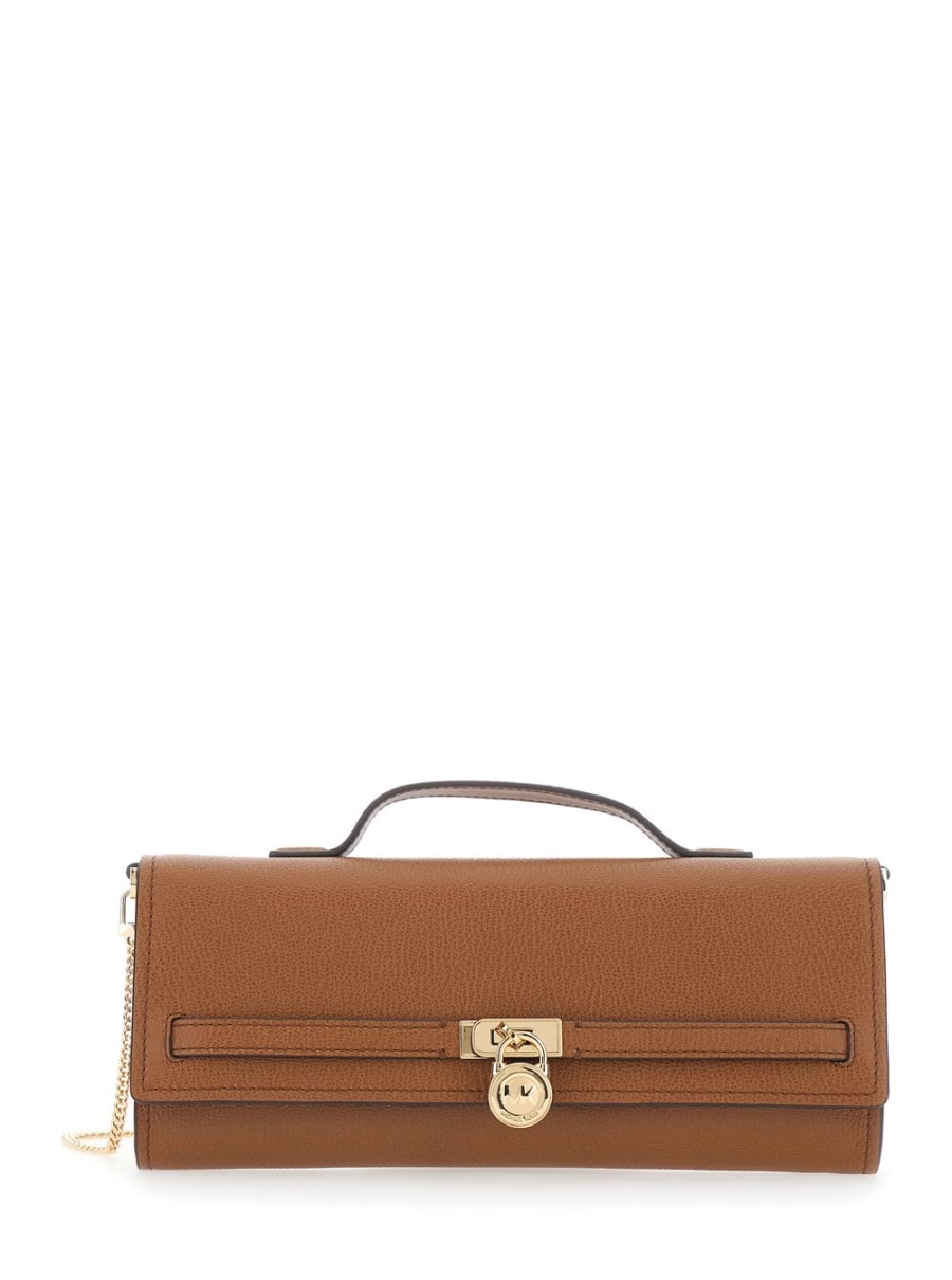 Michael michael kors Pochette 'Hamilton' con Tracolla a Catena Removibile e Chiusura con Placca Logo sul Fronte in Pelle Martellata marrone Donna