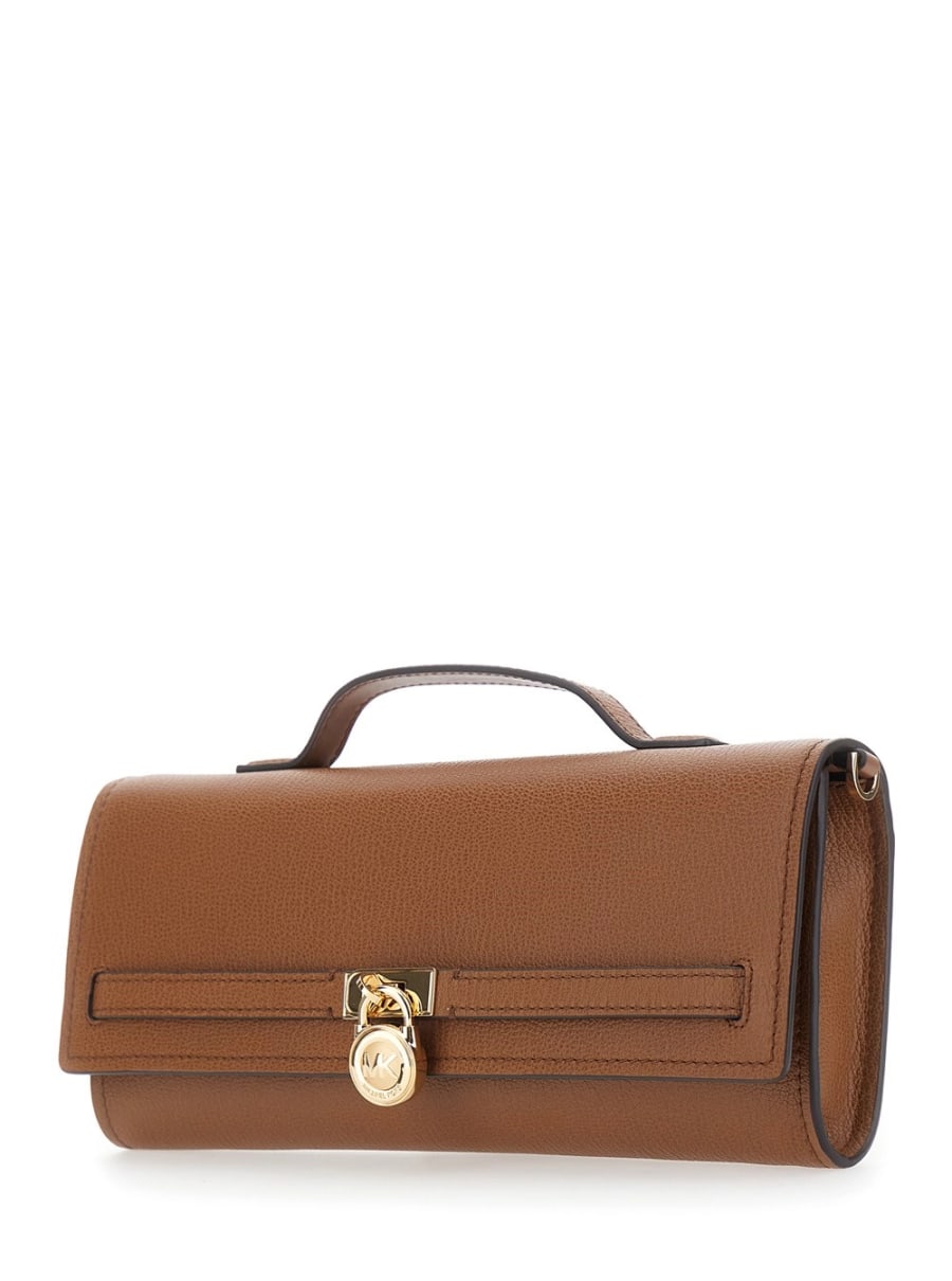 Michael michael kors Pochette 'Hamilton' con Tracolla a Catena Removibile e Chiusura con Placca Logo sul Fronte in Pelle Martellata marrone Donna, view 2