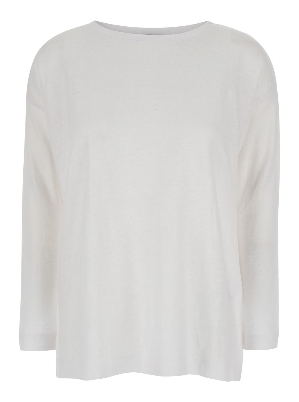 Allude Camicia con Scollo a Barchetta in Lino Bianco Donna