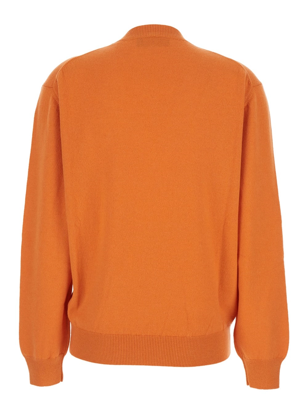 Fendi Maglione Oversize con Scollo a V e Ricamo Logo Lettering sul Fronte in Cashmere Arancione Donna, view 2