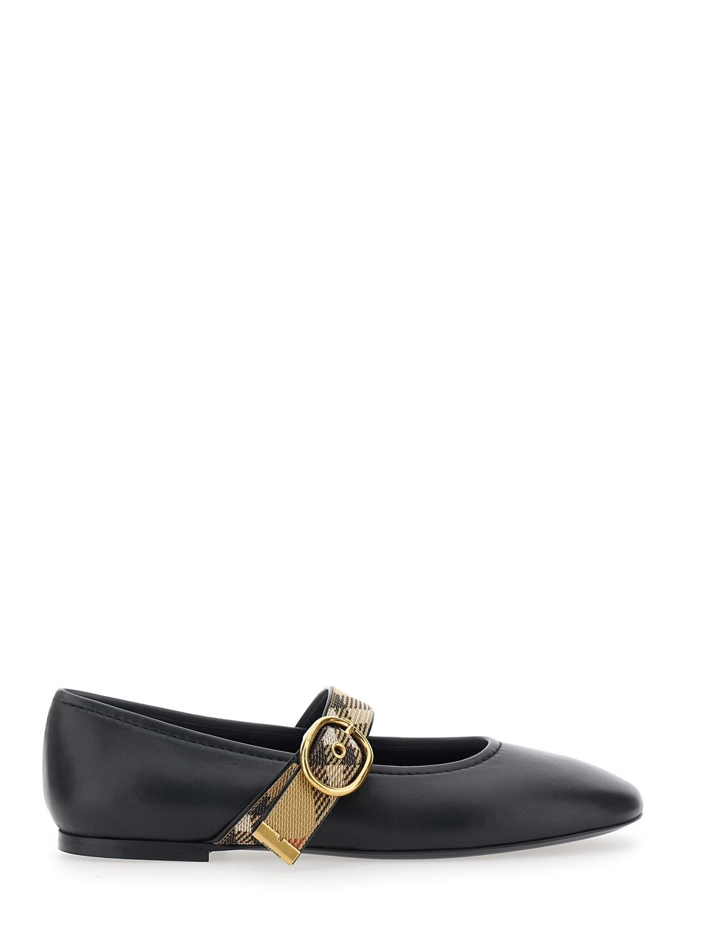 Burberry Ballerine 'Robin' con Cinturino con motivo Check e fibbia in pelle nere donna