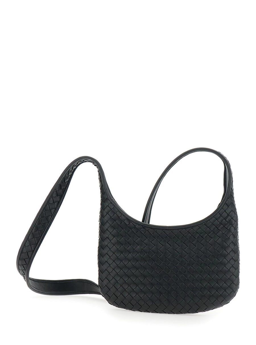 Bottega Veneta Borsa a Spalla 'Veneto' Piccola con Tracolla Fissa e Motivo Intrecciato All-Over in Pelle Nera Uomo