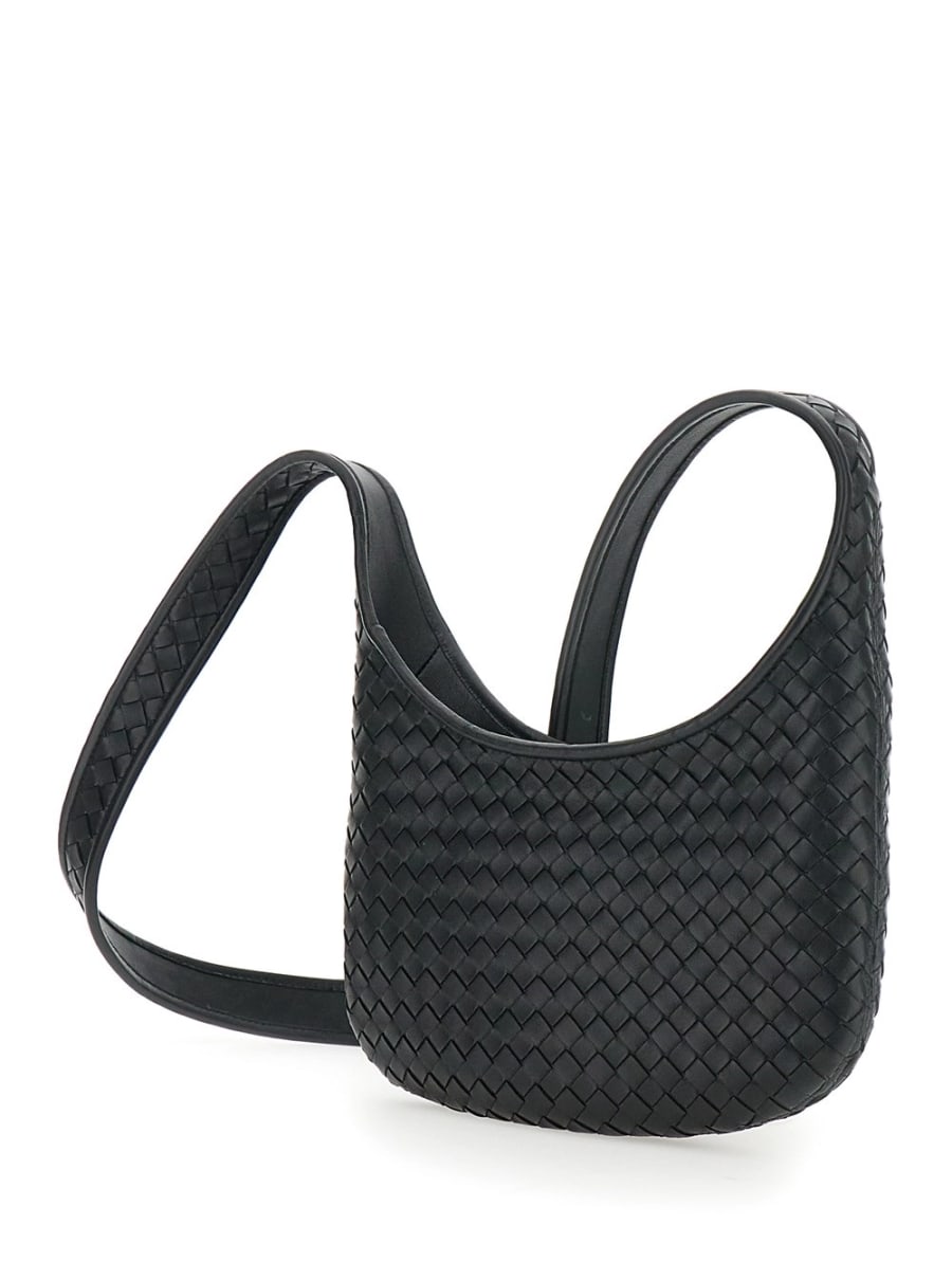 Bottega Veneta Borsa a Spalla 'Veneto' Piccola con Tracolla Fissa e Motivo Intrecciato All-Over in Pelle Nera Uomo, view 2