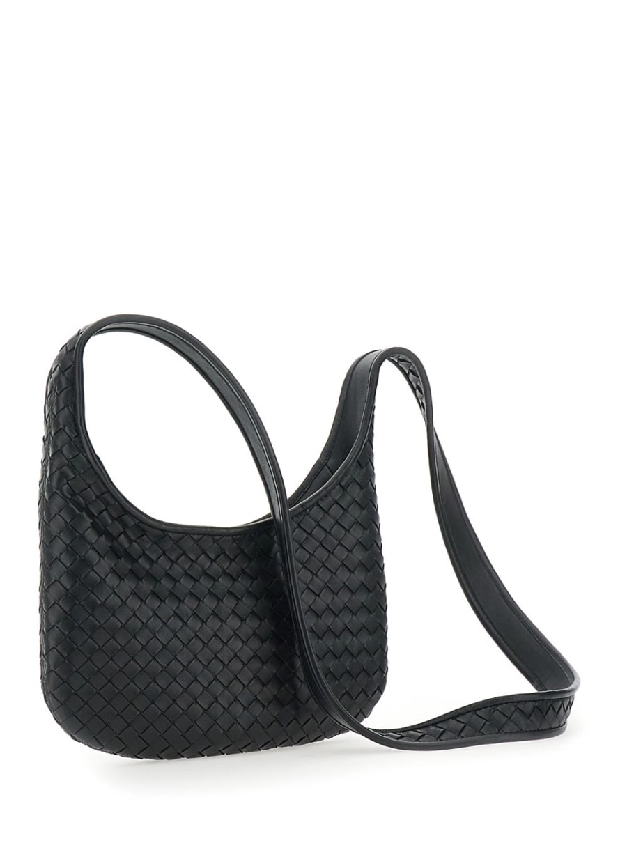 Bottega Veneta Borsa a Spalla 'Veneto' Piccola con Tracolla Fissa e Motivo Intrecciato All-Over in Pelle Nera Uomo, view 3