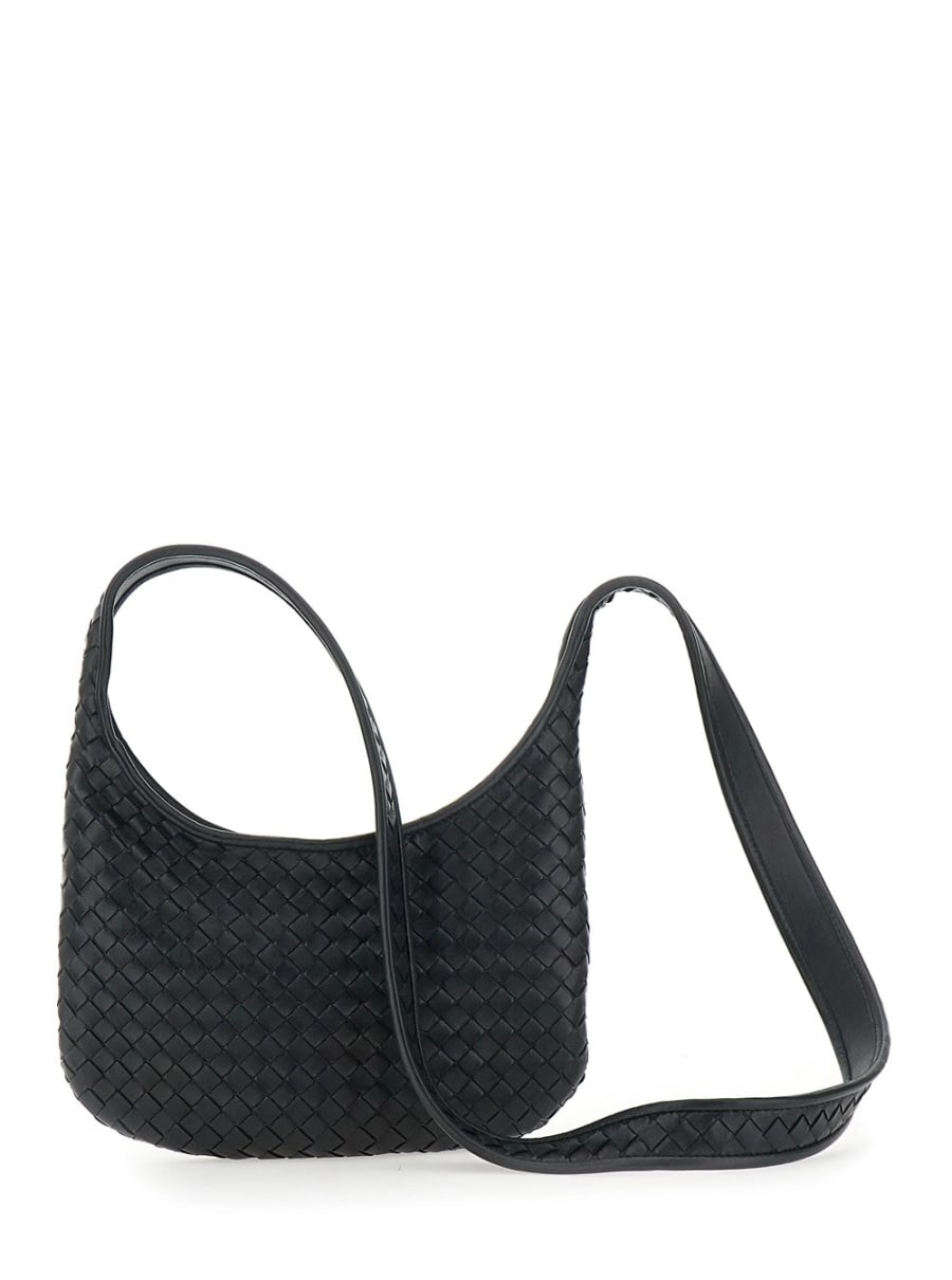 Bottega Veneta Borsa a Spalla 'Veneto' Piccola con Tracolla Fissa e Motivo Intrecciato All-Over in Pelle Nera Uomo, view 4