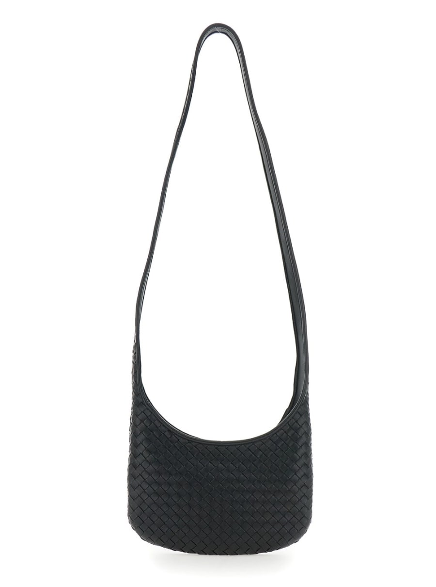 Bottega Veneta Borsa a Spalla 'Veneto' Piccola con Tracolla Fissa e Motivo Intrecciato All-Over in Pelle Nera Uomo, view 5
