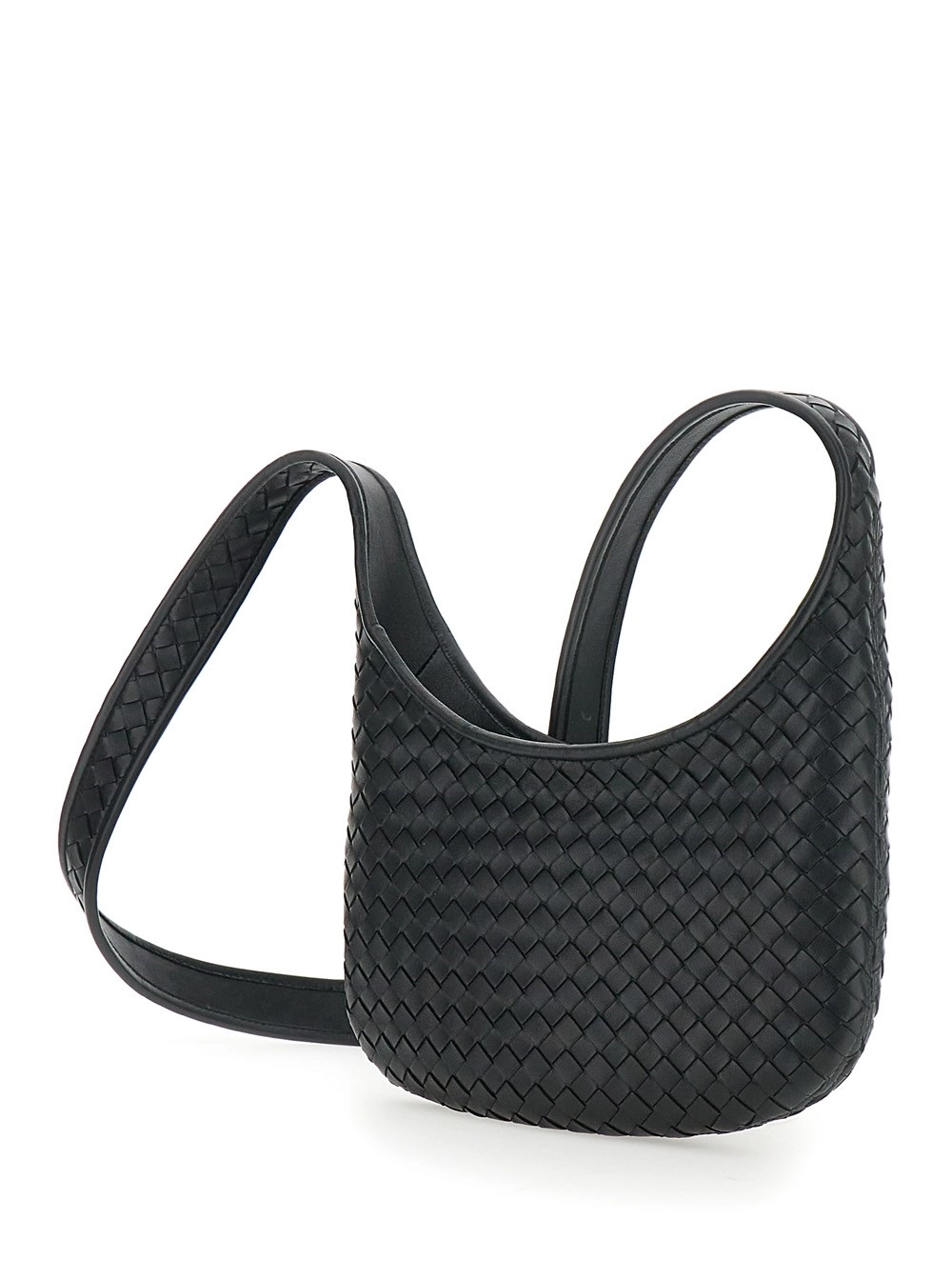 Bottega Veneta Borsa a Spalla 'Veneto' Piccola con Tracolla Fissa e Motivo Intrecciato All-Over in Pelle Nera Uomo, view 2