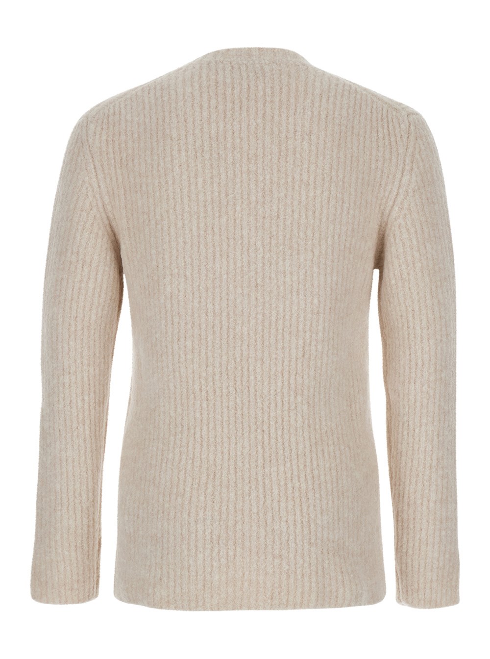 Autry Maglioncino Girocollo con Patch Logo in Tessuto Beige Uomo, view 2