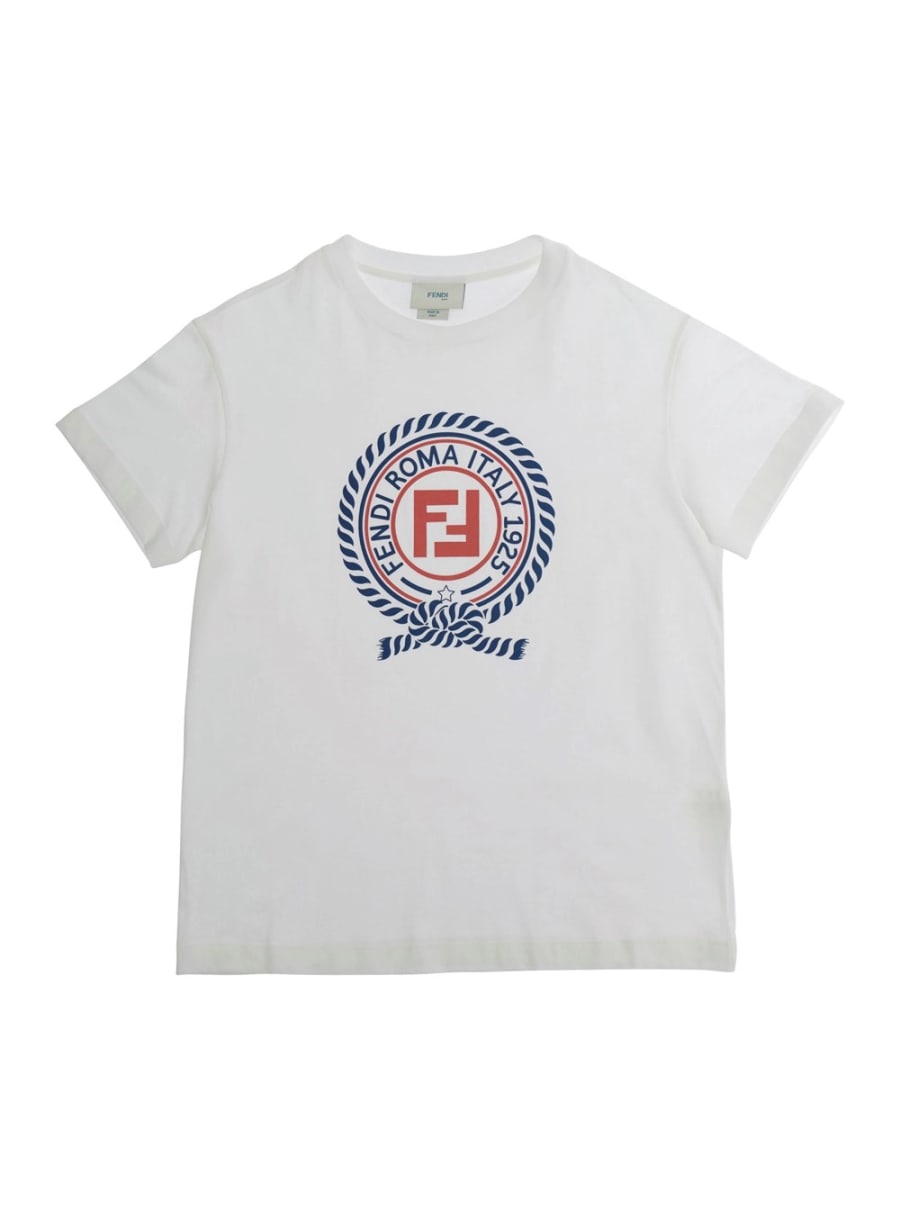 Fendi kids T-Shirt Bianco - T-Shirt con Logo a Stampa sul Fronte - In Cotone - Unisex