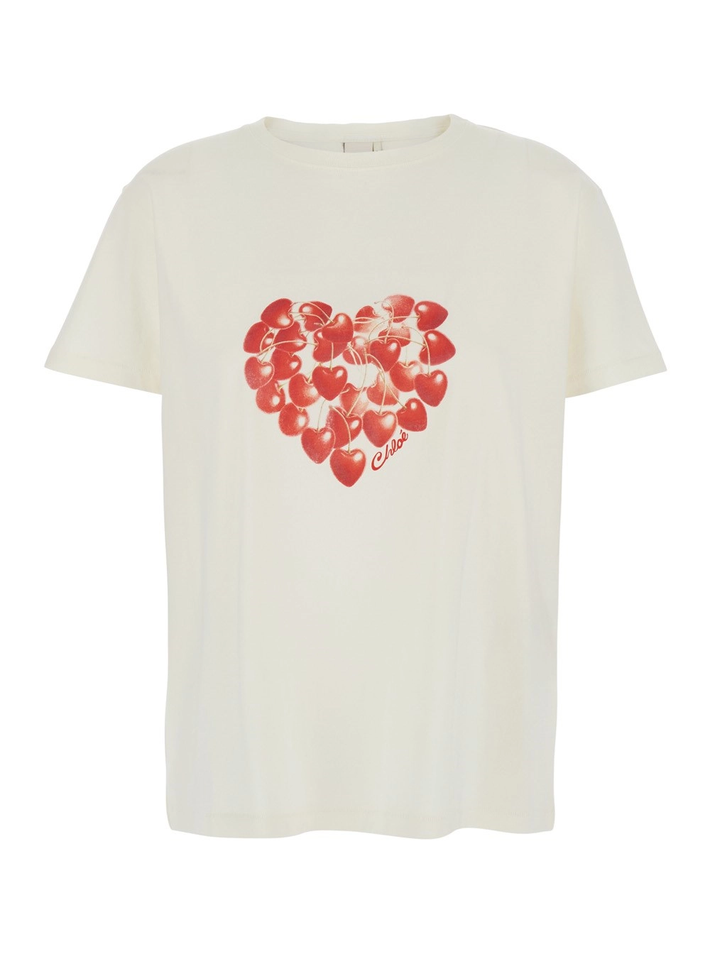 Chloé Tshirt con scollo rotondo e maniche corte in cotone bianca donna