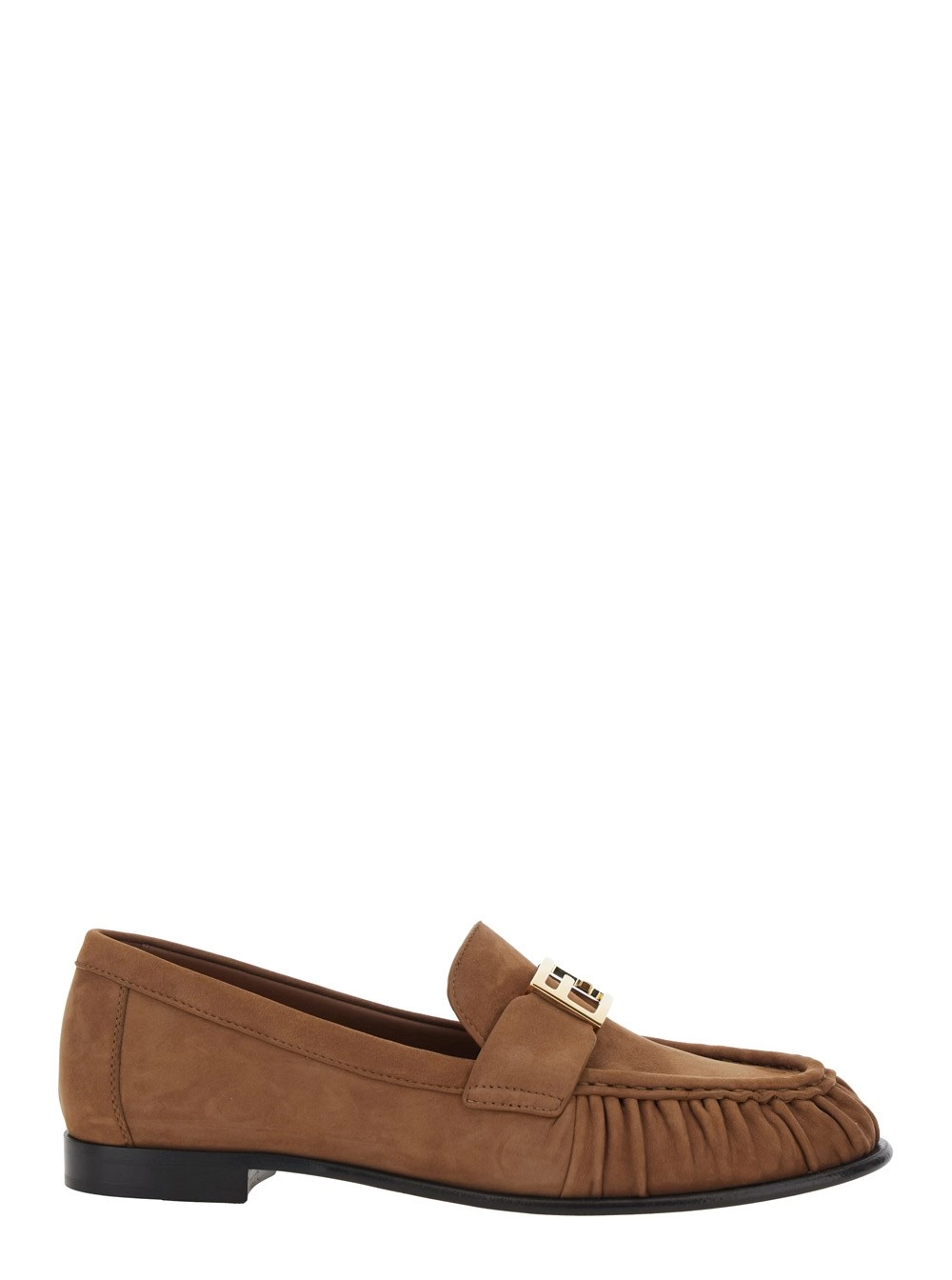 Fendi Mocassini con Placca FF sul Fronte in Pelle Marroni Donna