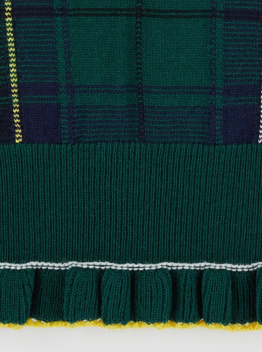 Alexander McQueen Maglione Girocollo con Motivo Tartan e Bordo Sfrangiato in Lana Verde Donna, view 3