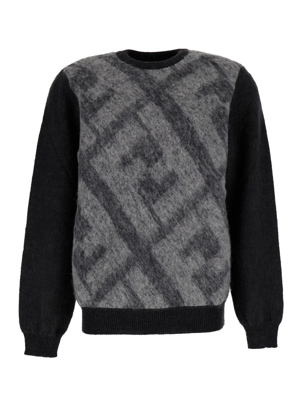 Fendi Maglione con Motivo FF Jacquard in Lana Grigia Uomo