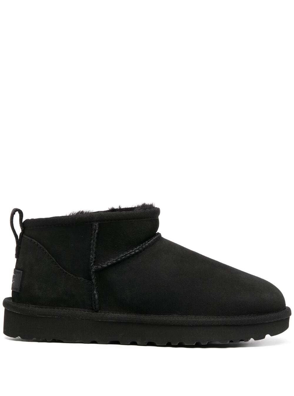 UGG Stivali Neri 'Ultra Mini' in Camoscio Donna