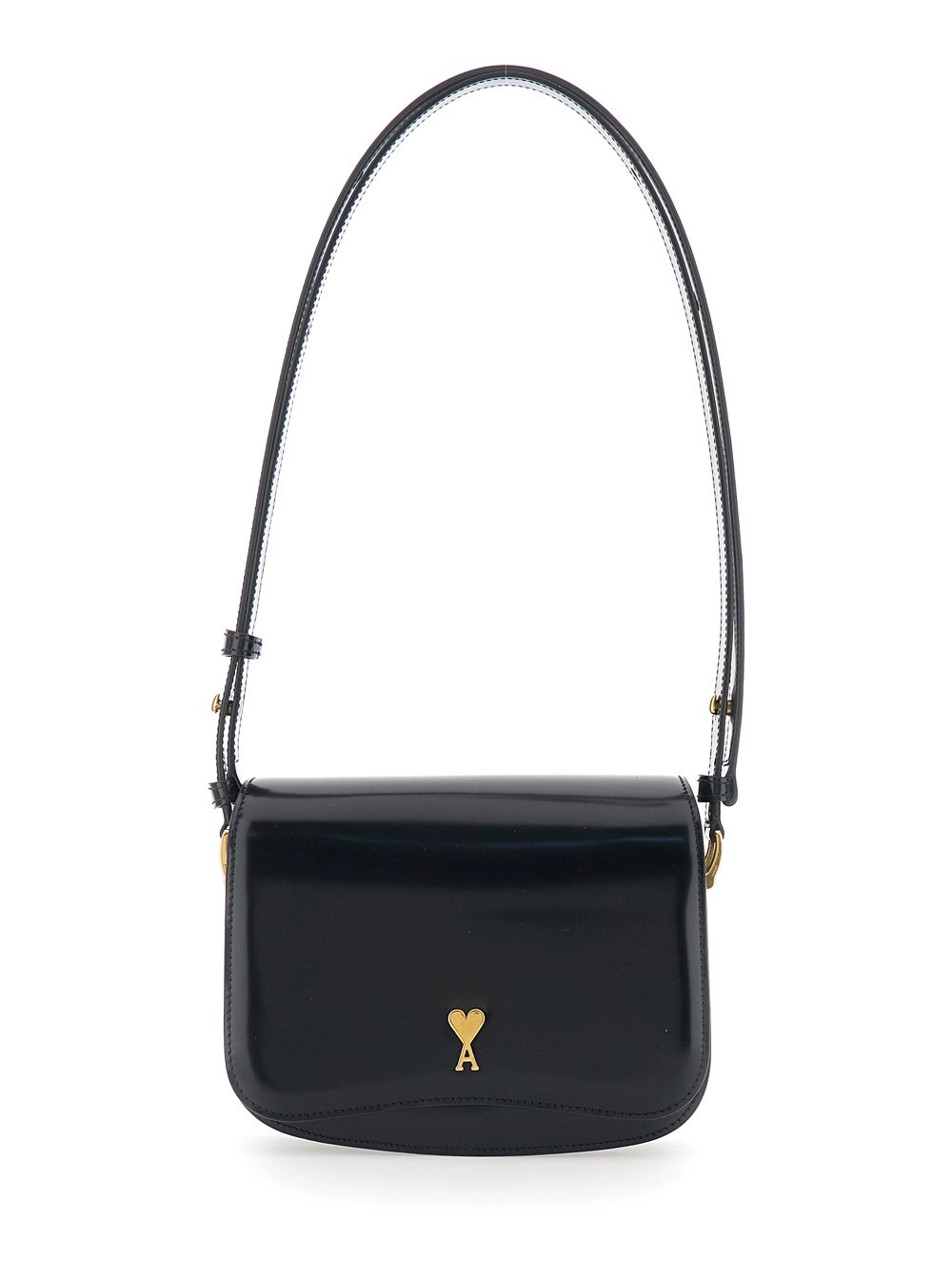 AMI Paris Borsa a Spalla 'Paris Paris' con Tracolla Regolabile e Placca ADC sul Fronte in Pelle Nera Donna