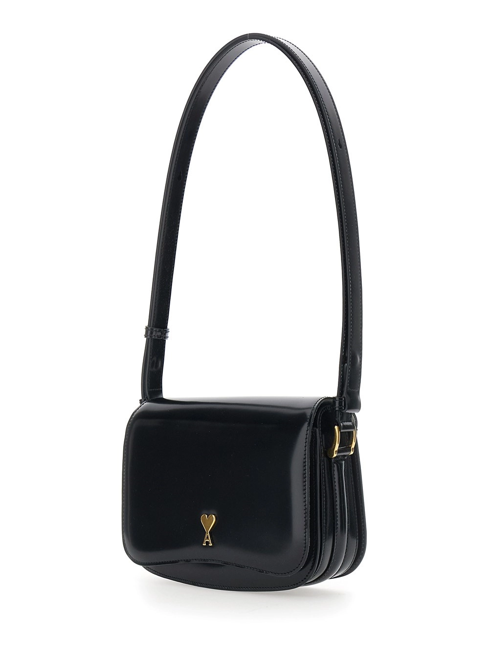 AMI Paris Borsa a Spalla 'Paris Paris' con Tracolla Regolabile e Placca ADC sul Fronte in Pelle Nera Donna, view 2