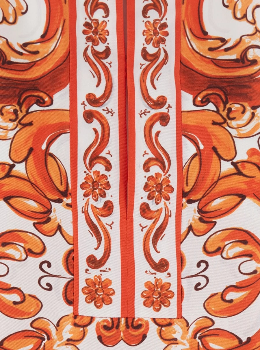 Dolce & Gabbana Abito Mini con Maniche Lunghe Ampie e Motivo Maiolica All-Over in Seta Arancione Donna, view 3