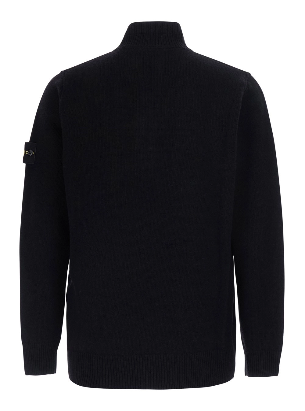 Stone Island Maglione a collo alto con bottoni sul fronte e patch logo sulla manica in lana nero uomo, view 2