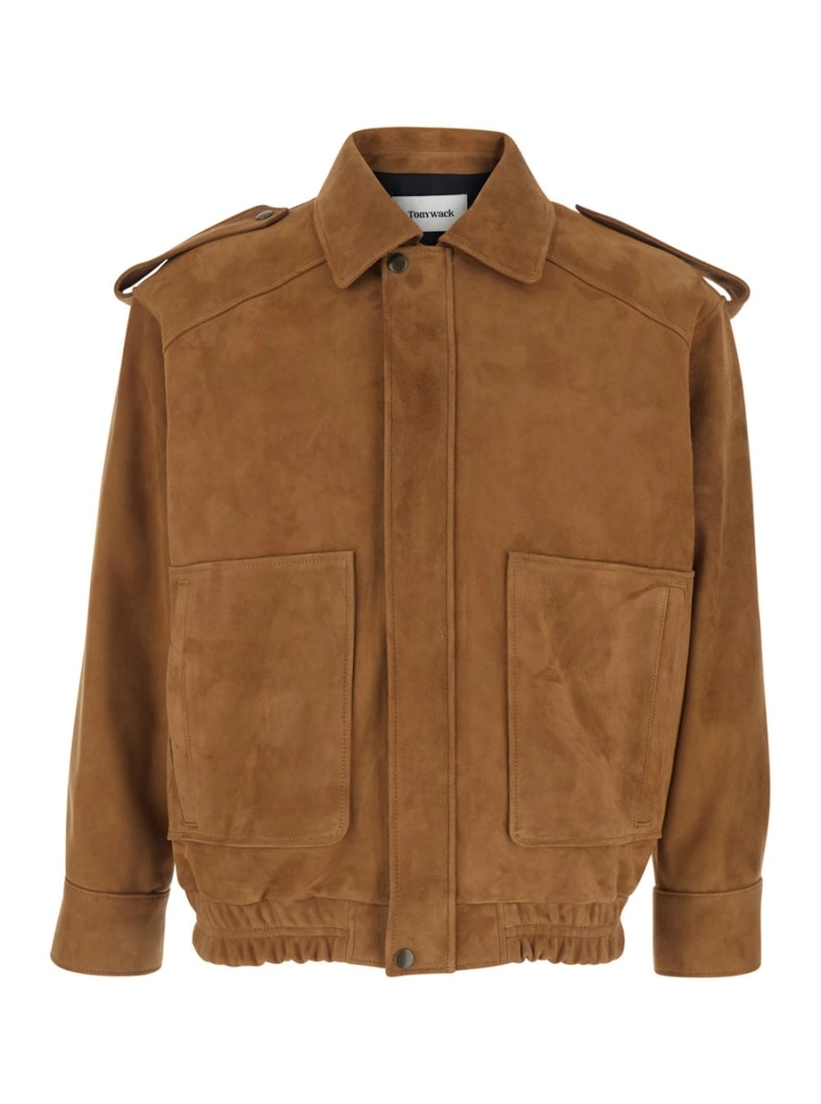 Tonywack Giubbotto con Colletto Classico e Vita Elasticizzata in Pelle Scamosciata Marrone Uomo