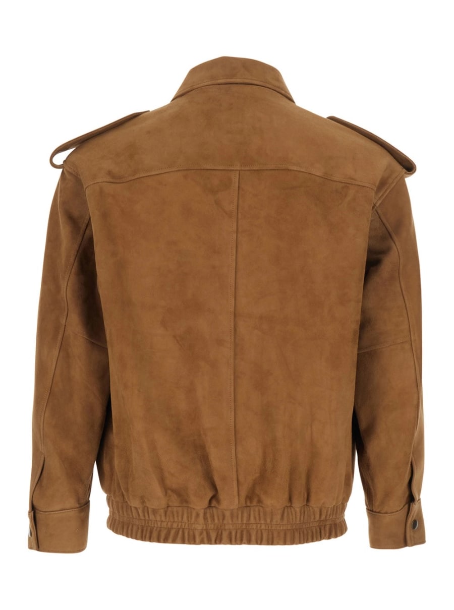 Tonywack Giubbotto con Colletto Classico e Vita Elasticizzata in Pelle Scamosciata Marrone Uomo, view 2